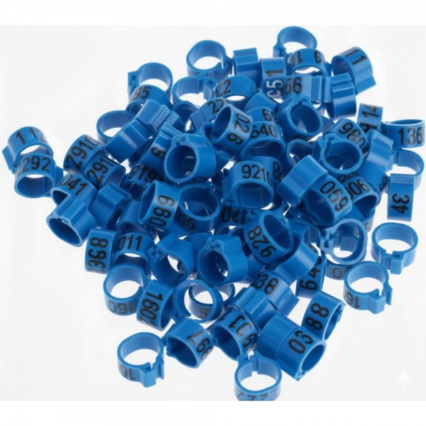 100 Pcs Blue Chicken & Bird Leg Rings – 10mm (1cm) Plastic Identification Bands for Poultry, Pigeons, Parrots, Conure, Macaw, African Grey – Numbered Clip-On Foot Bands for Medium & Large Birds