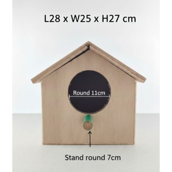 Wooden Bird House for Small Birds (Budgies & Parakeets) – Eco-Friendly Durable Wood Shelter with Circular Entry Hole & Green Perch – Suitable for Outdoor Use, Nesting & Breeding – Garden & Home Décor Birdhouse – Size 28 × 25 × 27 cm