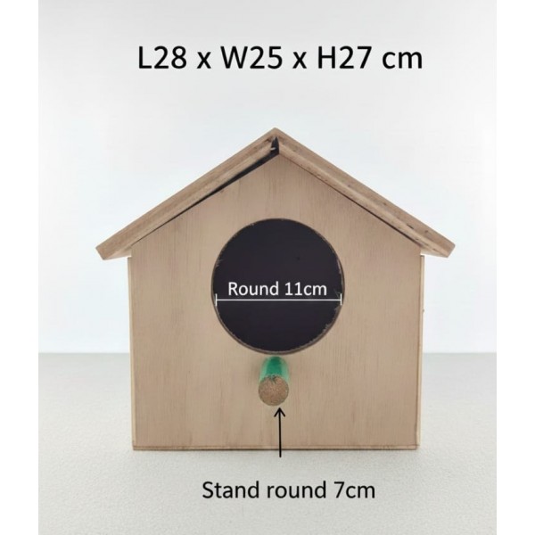 Wooden Bird House for Small Birds (Budgies & Parakeets) – Eco-Friendly Durable Wood Shelter with Circular Entry Hole & Green Perch – Suitable for Outdoor Use, Nesting & Breeding – Garden & Home Décor Birdhouse – Size 28 × 25 × 27 cm