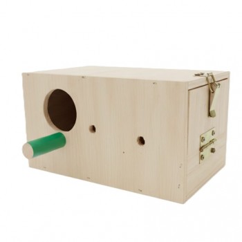 Wooden Bird Nesting & Breeding Box for Budgies & Lovebirds – Natural Wood, Hinged Lid, Perch, 25 × 16 × 14.5 cm