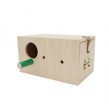 Wooden Bird Nesting & Breeding Box for Budgies & Lovebirds – Natural Wood, Hinged Lid, Perch, 25 × 16 × 14.5 cm