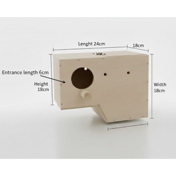 Standard Wooden Bird Breeding Nest Box for Small Birds – Budgies, Lovebirds, Parakeets – Natural Wood, Hinged Lid & Perch – 24 × 18 × 18 cm