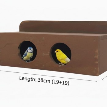 Wooden Bird Nesting Box with Dual Compartments – Solid Wood Birdhouse for Budgies, Parakeets, Cockatiels & Lovebirds – 6 cm Entrance Hole – 38 × 12 × 12 cm