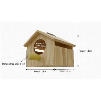 Eco-Friendly Wooden Birdhouse Kit for Small Birds – Natural Solid Wood Nesting Box with 6 cm Round Entry, Yellow Perch & Easy-Clean Door – Outdoor Garden Bird House (15 × 17 × 14.5 cm)