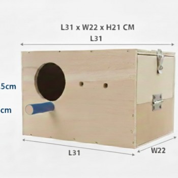 PetNest Large Size Wooden Bird Breeding Box – Natural Wood Nesting House for Parakeets, Budgies, Cockatiels & Lovebirds with Hinged Lid, Front Access Door & Perch (31 × 22 × 21 cm)