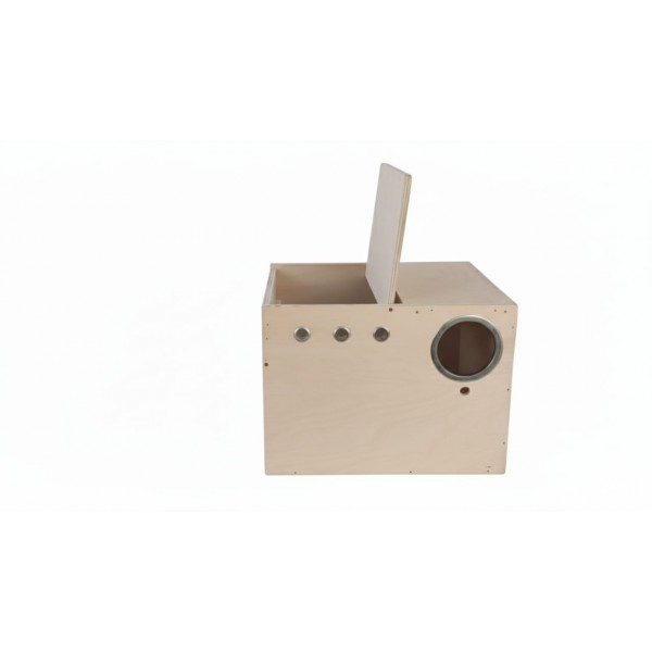 Modern Cockatiel Wooden Nest Box with Detachable Plastic Drawer – Natural Wood Bird Breeding & Nesting House with Dual Opening Doors, Metal Entrance & Perch – Easy Clean Design – Size 26 × 21 × 19 cm