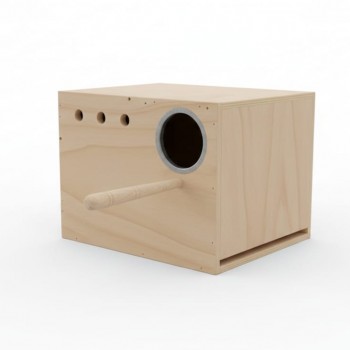 Modern Cockatiel Wooden Nest Box with Detachable Plastic Drawer – Natural Wood Bird Breeding & Nesting House with Dual Opening Doors, Metal Entrance & Perch – Easy Clean Design – Size 26 × 21 × 19 cm