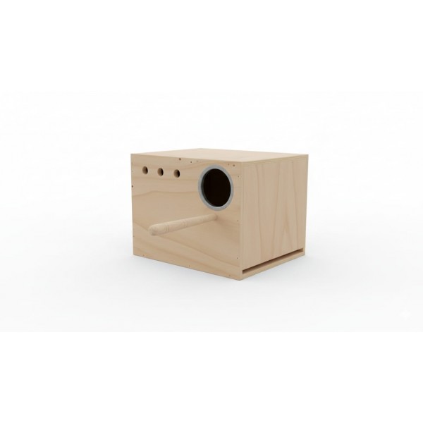 Modern Cockatiel Wooden Nest Box with Detachable Plastic Drawer – Natural Wood Bird Breeding & Nesting House with Dual Opening Doors, Metal Entrance & Perch – Easy Clean Design – Size 26 × 21 × 19 cm