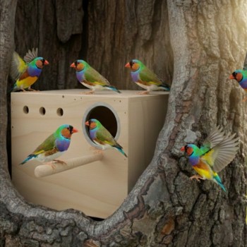 Modern Cockatiel Wooden Nest Box with Detachable Plastic Drawer – Natural Wood Bird Breeding & Nesting House with Dual Opening Doors, Metal Entrance & Perch – Easy Clean Design – Size 26 × 21 × 19 cm