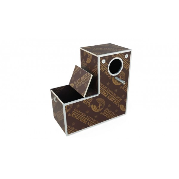 Golden Prestige Large L-Shaped Wooden Bird Nesting Box (61×30×60 cm) – Luxury Two-Tier Breeding Box with Perch for Lovebirds, Cockatiels & Parakeets Golden Prestige Large L-Shaped Wooden Bird Nesting Box (61×30×60 cm) – Luxury Two-Tier Breeding Box with Perch for Lovebirds, Cockatiels & Parakeets