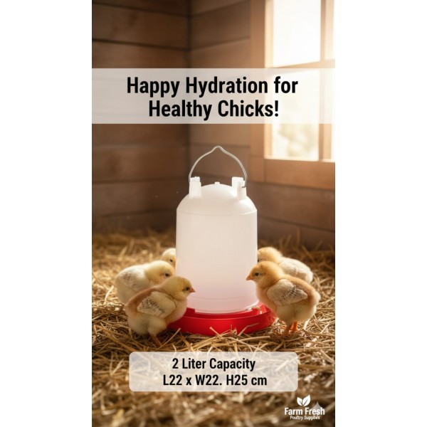 Plastic Poultry Waterer & Feeder – 2 Litre – Safe Anti-Drowning Design with Carry Handle – For Chicks, Ducks, Quail & Small Pets (22 × 22 × 25 cm) Plastic Poultry Waterer & Feeder – 2 Litre – Safe Anti-Drowning Design with Carry Handle – For Chicks, Ducks, Quail & Small Pets (22 × 22 × 25 cm)