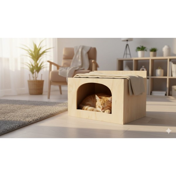Modern Wooden Nesting Box & Pet House –( Small ) Pigeon Breeding Box / Cozy Cat & Small Pet Cave – Minimal Arched Design – 38.5 × 22 × 26 cm