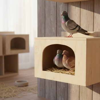 Modern Wooden Nesting Box & Pet House –( Small ) Pigeon Breeding Box / Cozy Cat & Small Pet Cave – Minimal Arched Design – 38.5 × 22 × 26 cm