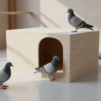 Modern Wooden Nesting Box & Pet House ( Large ), Pigeon Breeding Box, Cat & Small Dog Indoor Cave, Multifunctional Wooden Cat House with Side Table Top, Arched Entrance, 60.5×31×31 cm