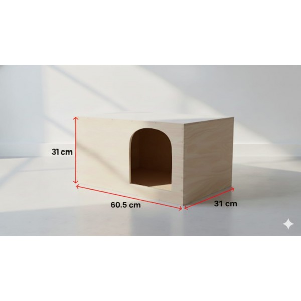 Modern Wooden Nesting Box & Pet House ( Large ), Pigeon Breeding Box, Cat & Small Dog Indoor Cave, Multifunctional Wooden Cat House with Side Table Top, Arched Entrance, 60.5×31×31 cm