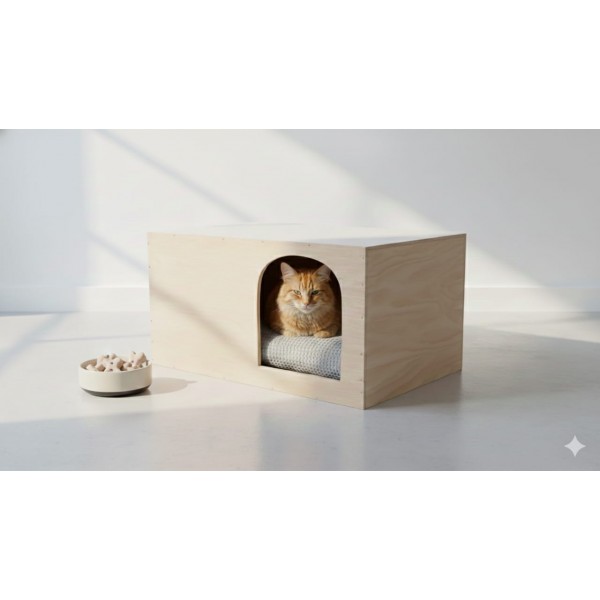 Modern Wooden Nesting Box & Pet House ( Large ), Pigeon Breeding Box, Cat & Small Dog Indoor Cave, Multifunctional Wooden Cat House with Side Table Top, Arched Entrance, 60.5×31×31 cm