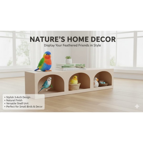 Large Wooden Pigeon Nesting Box with 3 Arched Entrances – Indoor Dovecote & Pet Housing Unit – Modern Light Wood Design – 122 × 27 × 29 cm