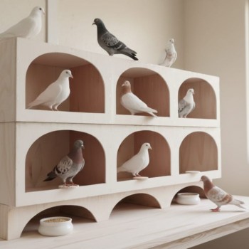 Large Wooden Pigeon Nesting Box with 3 Arched Entrances – Indoor Dovecote & Pet Housing Unit – Modern Light Wood Design – 122 × 27 × 29 cm