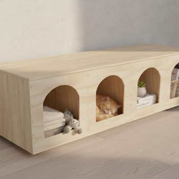 Large Wooden Pigeon Nesting Box with 4 Arched Entrances – Indoor Dovecote & Pet Housing Unit – Modern Light Wood Design – 122 × 27 × 29 cm