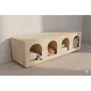Large Wooden Pigeon Nesting Box with 4 Arched Entrances – Indoor Dovecote & Pet Housing Unit – Modern Light Wood Design – 122 × 27 × 29 cm