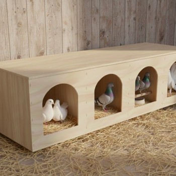Large Wooden Pigeon Nesting Box with 4 Arched Entrances – Indoor Dovecote & Pet Housing Unit – Modern Light Wood Design – 122 × 27 × 29 cm
