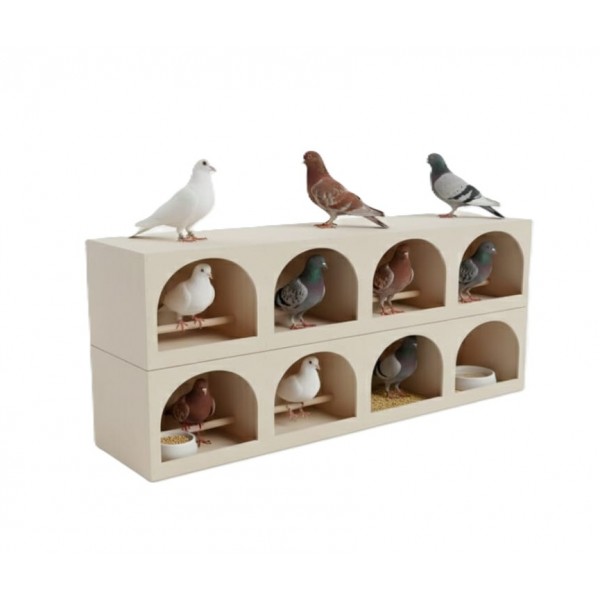 Large Wooden Pigeon Nesting Box with 4 Arched Entrances – Indoor Dovecote & Pet Housing Unit – Modern Light Wood Design – 122 × 27 × 29 cm