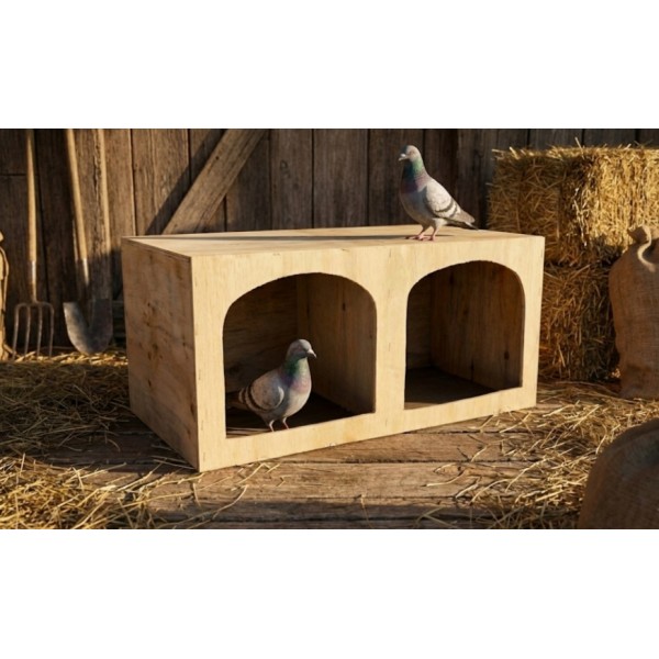 Medium Wooden Pigeon Nesting Box with 2 Arched Entrances – Indoor Dovecote & Pet Housing Unit – Modern Light Wood Design – 60.5 × 27 × 28 cm
