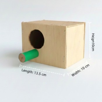 Wooden Bird Breeding Nest Box (Small) – Natural Wood Nesting House with Top Opening & Egg Baffle – For Budgies & Finches – 13.5 × 10 × 10 cm