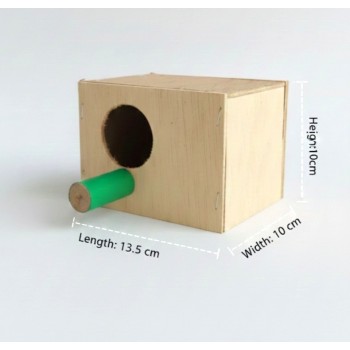 Wooden Bird Breeding Nest Box (Small) – Natural Wood Nesting House with Top Opening & Egg Baffle – For Budgies & Finches – 13.5 × 10 × 10 cm