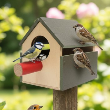 Handmade Wooden Birdhouse Nesting Box for Small Birds – Natural Wood Garden Bird Shelter with Perch – L11 × W13.5 × H13 cm