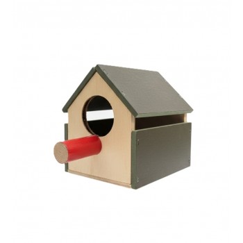 Handmade Wooden Birdhouse Nesting Box for Small Birds – Natural Wood Garden Bird Shelter with Perch – L11 × W13.5 × H13 cm