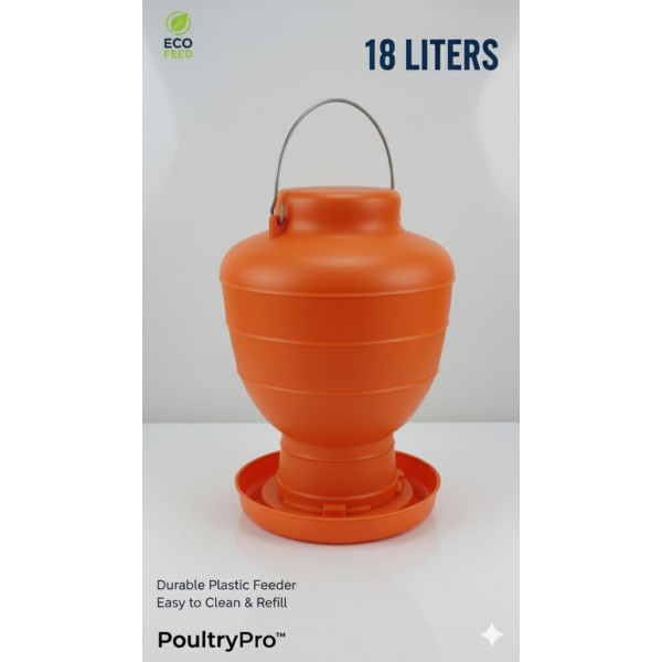 PoultryPro 18-Liter ECO FEED Plastic Poultry Feeder – Large Capacity Gravity-Fed Chicken Feeder, Durable & Easy-Clean Design