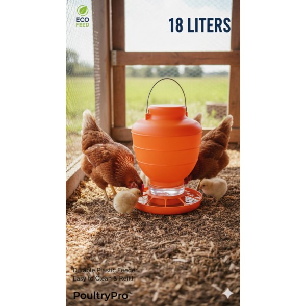 PoultryPro 18-Liter ECO FEED Plastic Poultry Feeder – Large Capacity Gravity-Fed Chicken Feeder, Durable & Easy-Clean Design