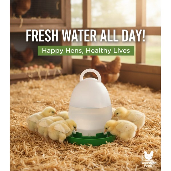 1-Liter Green Poultry & Pigeon Waterer – Gravity Feed Plastic Drinkers for Chickens, Ducks, Quails, and Small Birds