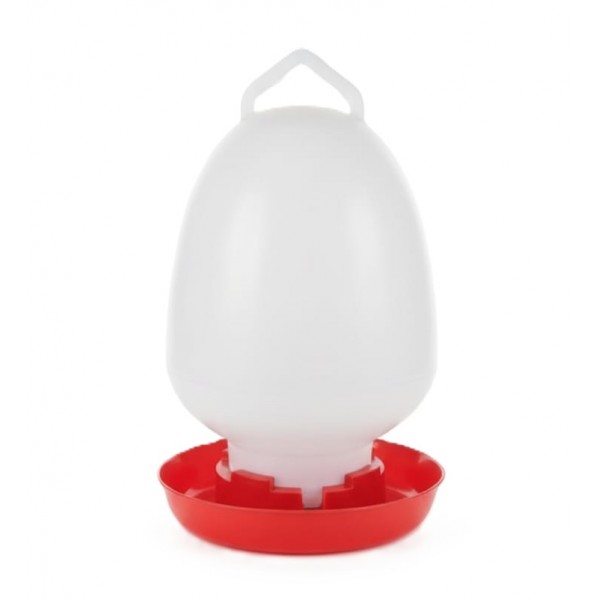 Automatic Plastic Chicken Waterer 7 Liter Capacity – Gravity-Fed Poultry Drinking Feeder with Translucent Container, Anti-Tip Red Base, Carrying & Hanging Handle – Suitable for Chicks and Adult Hens