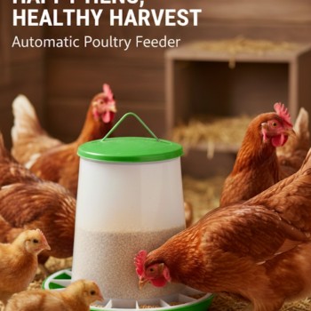 4 kg Plastic Poultry Feeder with Feed Saver Ring, Lid & Handle – Green & White Gravity-Fed Chicken Feeder for Chicks, Growers, and Adult Poultry