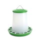 4 kg Plastic Poultry Feeder with Feed Saver Ring, Lid & Handle – Green & White Gravity-Fed Chicken Feeder for Chicks, Growers, and Adult Poultry