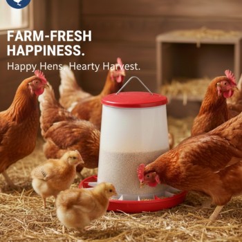 5 kg Plastic Poultry Feeder with Feed Saver Ring, Lid & Handle – Red & White Gravity-Fed Chicken Feeder for Chicks, Growers, and Adult Poultry