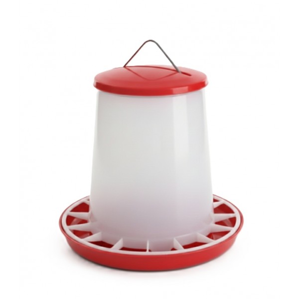 5 kg Plastic Poultry Feeder with Feed Saver Ring, Lid & Handle – Red & White Gravity-Fed Chicken Feeder for Chicks, Growers, and Adult Poultry 5 kg Plastic Poultry Feeder with Feed Saver Ring, Lid & Handle – Red & White Gravity-Fed Chicken Feeder for Chicks, Growers, and Adult Poultry