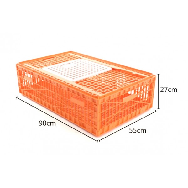 Heavy-Duty Plastic Poultry Transport Crate with Sliding Top Door – Stackable Ventilated Chicken Carry Cage for Live Bird Transport – 90 × 55 × 27 cm