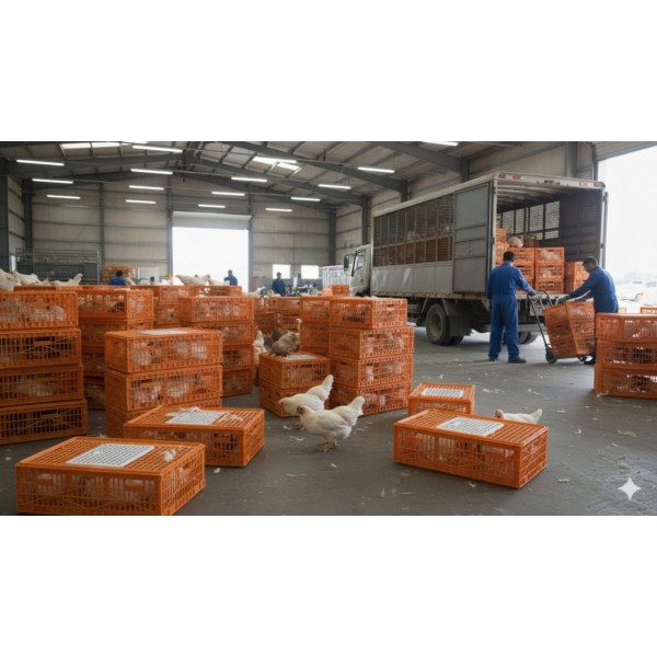 Heavy-Duty Plastic Poultry Transport Crate with Sliding Top Door – Stackable Ventilated Chicken Carry Cage for Live Bird Transport – 90 × 55 × 27 cm