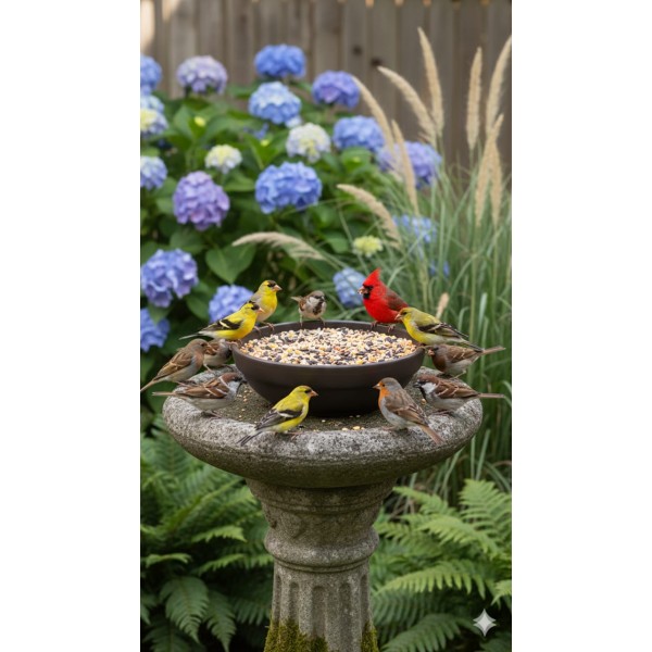 Multi-Purpose Heavy Plastic Bird Bath Bowl | Wide Shallow Water Dish for Garden Birds | Screw-Fix Base for Stand or Ground Use | Durable Food & Water Bowl for Birds, Cats, Dogs & Small Pets