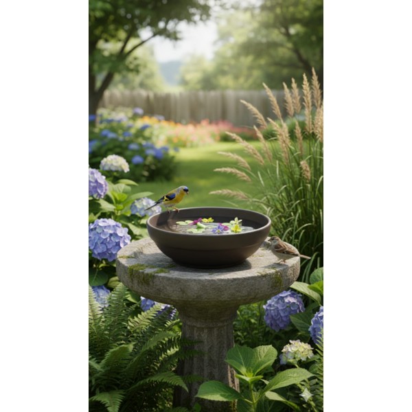 Multi-Purpose Heavy Plastic Bird Bath Bowl | Wide Shallow Water Dish for Garden Birds | Screw-Fix Base for Stand or Ground Use | Durable Food & Water Bowl for Birds, Cats, Dogs & Small Pets