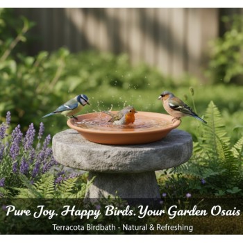 Classic Terracotta Bird Bath Bowl ( Large ) – Handmade Sealed Garden Bird Bath for Drinking, Feeding & Bathing – 44cm Outdoor Wildlife Water Bowl