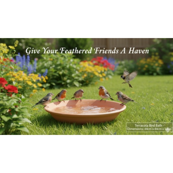 Classic Terracotta Bird Bath Bowl (Medium) – Handmade Sealed Garden Bird Bath for Drinking, Feeding & Bathing – 37 × 37 × 9 cm Outdoor Wildlife Water Bowl