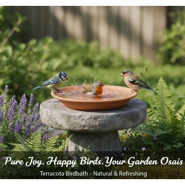Classic Terracotta Bird Bath Bowl (Small) – Handmade Sealed Garden Bird Bath for Drinking, Feeding & Bathing – 30 × 30 × 8 cm Outdoor Wildlife Water Bowl