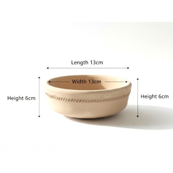 Handcrafted Terracotta Bird Bath & Feeder Bowl – Earthenware Pottery Heritage Bowl, Almond Color, Unglazed, 13 × 13 × 6 cm – Multi-Purpose Decorative Bowl and Small Planter for Garden, Patio, Balcony