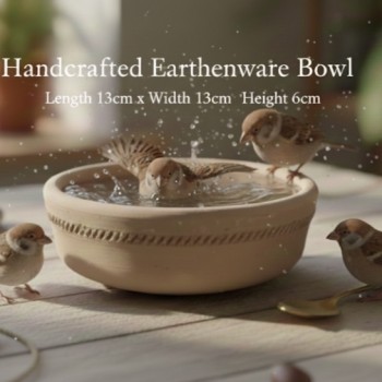 Handcrafted Terracotta Bird Bath & Feeder Bowl – Earthenware Pottery Heritage Bowl, Almond Color, Unglazed, 13 × 13 × 6 cm – Multi-Purpose Decorative Bowl and Small Planter for Garden, Patio, Balcony Handcrafted Terracotta Bird Bath & Feeder Bowl – Earthenware Pottery Heritage Bowl, Almond Color, Unglazed, 13 × 13 × 6 cm – Multi-Purpose Decorative Bowl and Small Planter for Garden, Patio, Balcony