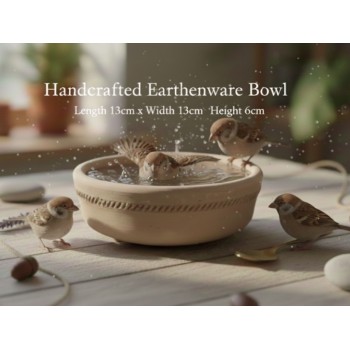 Handcrafted Terracotta Bird Bath & Feeder Bowl – Earthenware Pottery Heritage Bowl, Almond Color, Unglazed, 13 × 13 × 6 cm – Multi-Purpose Decorative Bowl and Small Planter for Garden, Patio, Balcony
