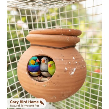 Terracotta Bird Nesting Pot with Lid – Eco-Friendly Hanging & Standing Nest for Lovebirds, Budgies, and Medium Birds – Cage, Balcony & Garden Use, 13cm
